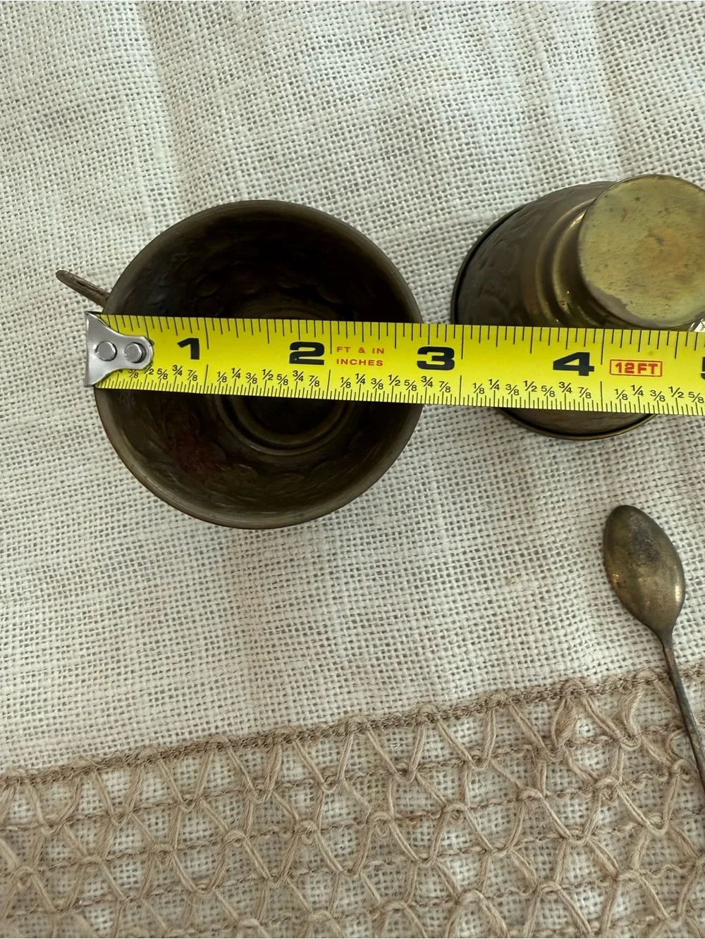Vintage Floral Embossed brass Tea Cups with Spoons - Picture 8 of 10
